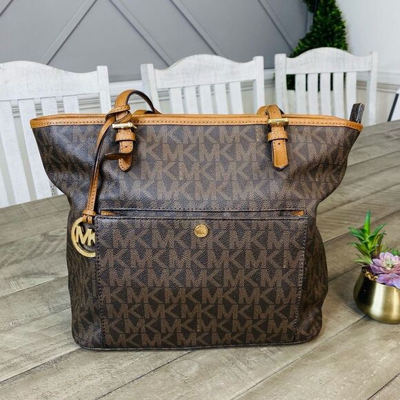 Michael Kors Preloved Jet Set Travel Large Tote Brown Size Large - Picture 1 of 11